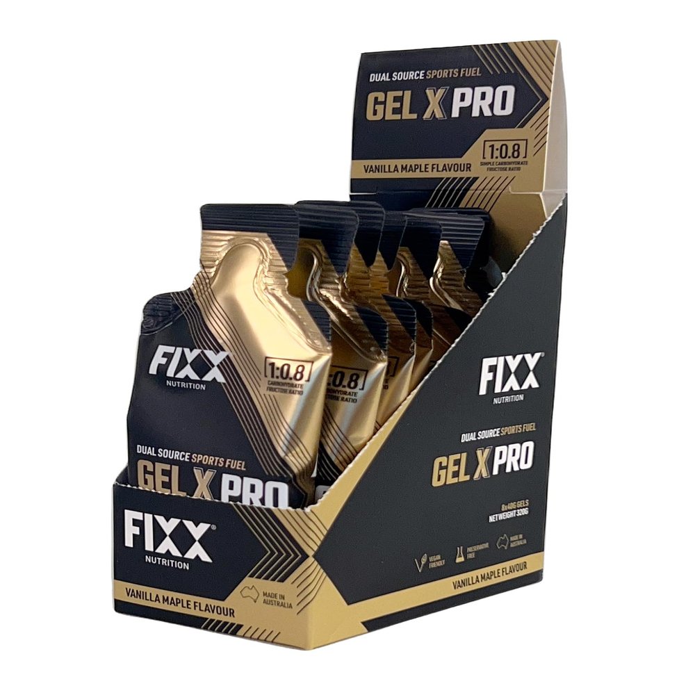 FIXX Gel X PRO Energy Gels - Box of 8 x 40g Energy Gels For Running, Cycling, Gym - Vegan Friendly (Vanilla Maple)