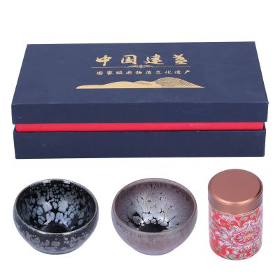 Ceramic Kung Fu Tea Set with Tea Canister and Two Cups, Handcrafted Glazed Teaware Gift Set for Home Brewing, Iron - Rich Clay Enhances Flavor, Elegant Display for Tea