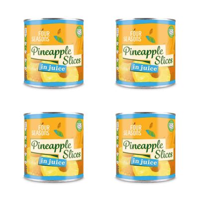 Bizzal FOUR SEASONS Pineapple Slices in Juice, Canned Fruit, 0.255 kg Drained, Pack of 4