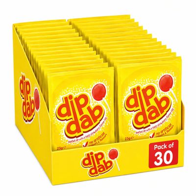 30 x Sherbet Dip Dabs (23g Bags) Retro Sweet Shop Classics Bulk Multipack Fizzy Lemon Sherbet with Strawberry Lollipop Individually Wrapped Party Bag Fillers, Wedding Favours & Movie Night Treat