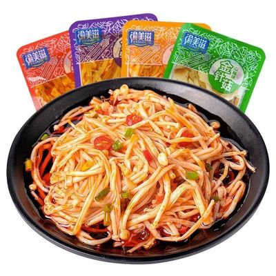 Spicy enoki mushroom, Red oil Flammulina velutipes, Chinese spicy strips, Instant pickled vegetables, delicious kimchi, Chili Sauce, Fresh vegetable snacks gift pack, side dishes, Vegan (30 packs)