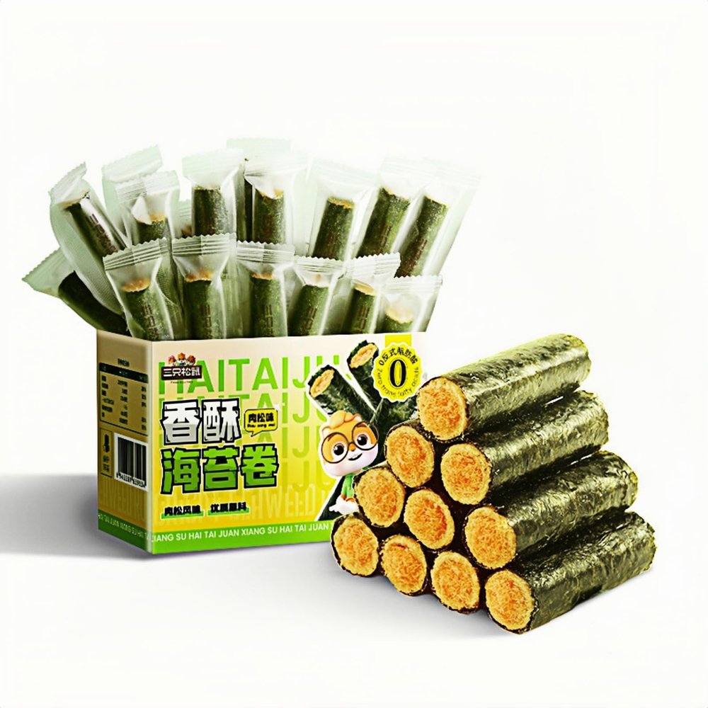 MAFUSE Crispy Meat Floss & Seaweed Rolls Crispy, Savory, Baked Asian Snack Rolls. High-Protein, Low-Carb Healthy Snack. Individually Wrapped (Approx. 45 Rolls). 180g.