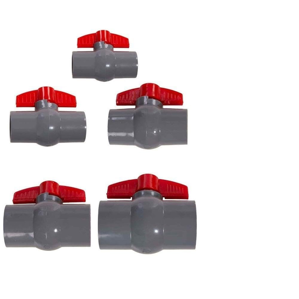 EasyByMall PVC Ball Valve for Water Supply Pipe, Sliding Socket Bond Connector, Red or Gray, Sizes 20mm 25mm 32mm 40mm 50mm