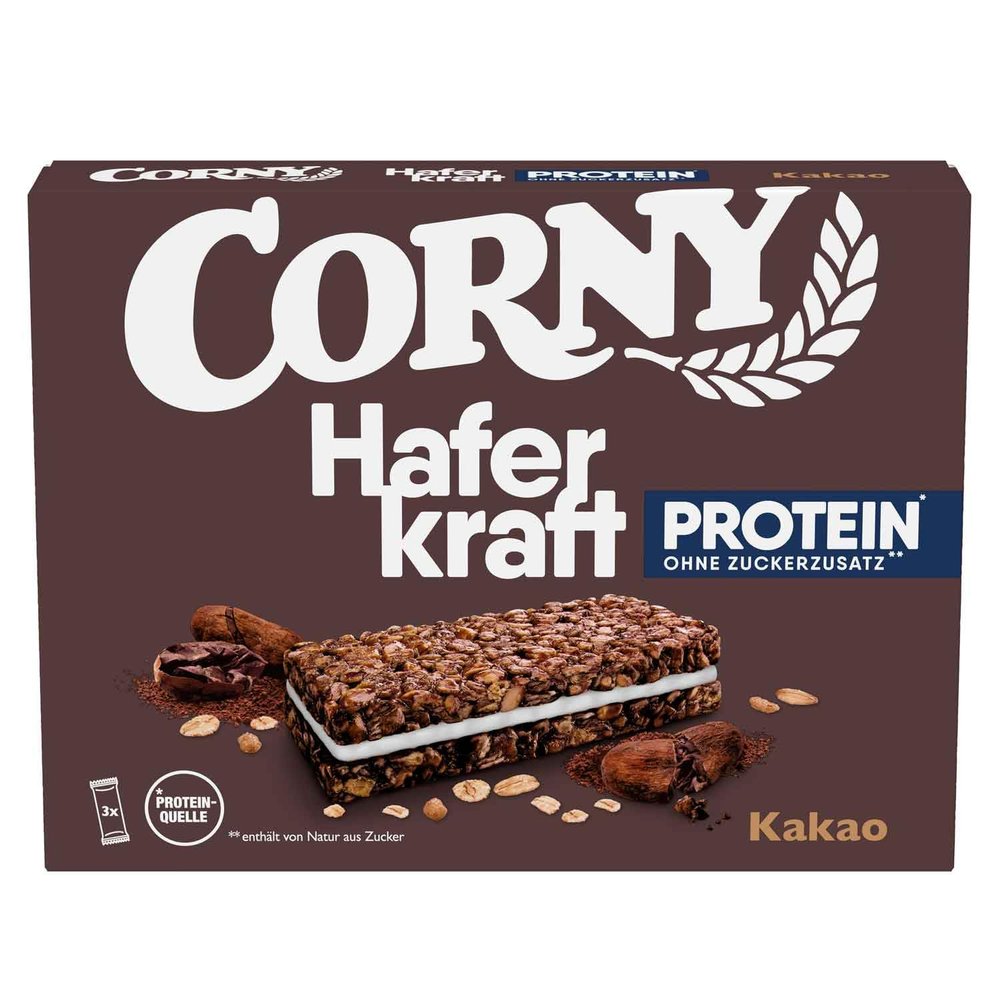 Corny Haferkraft Protein Cocoa Oat Bars 3 x 40g (120g) Oat Cereal Bars with Cocoa Filling, High Protein Snack