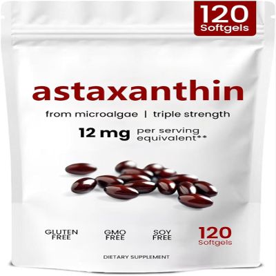 2026 New Astaxanthin Softgels 12mg, Premium Astaxanthin Antioxidant Supplement, Supports Eye, Joint, Internal Circulation, Skin Health, Vegan- Friendly & Gluten-Free - 120 Softgels (1 Bag)