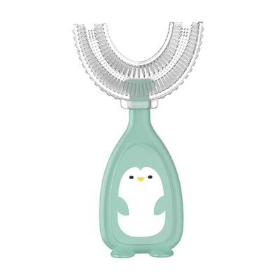 Children's U-Shaped Toothbrush Silicone Toothbrush Baby Mouth Cleaning Manual for Baby, Green, L