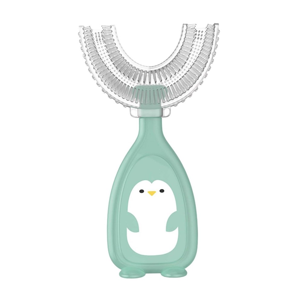 Children's U-Shaped Toothbrush Silicone Toothbrush Baby Mouth Cleaning Manual for Baby, Green, L