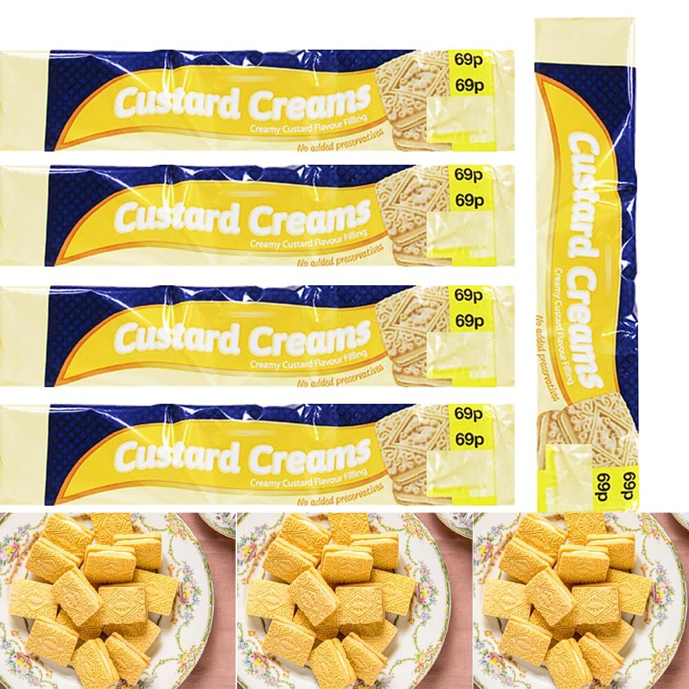 Custard Cream Biscuits Packs PMP 150g - Creamy Custard Flavour Filling Sandwiched Between 2 Biscuits - Creme Biscuits (5 x Packs)