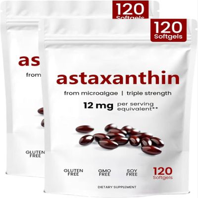 2026 New Astaxanthin Softgels 12mg, Premium Astaxanthin Antioxidant Supplement, Supports Eye, Joint, Internal Circulation, Skin Health, Vegan- Friendly & Gluten-Free - 120 Softgels (2 Bag)