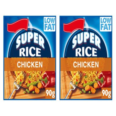 Super Rice Chicken Flavour Seasoned Rice, Low Fat, Suitable for Vegetarians, 90g,Pack Of 2