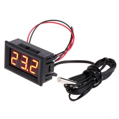 Digital Panel Thermometer with Waterproof Probe Sensor, -50 to 110C Car Gauge for Aquarium Terrarium Vivarium Pool Refrigerator and Industrial(Red)