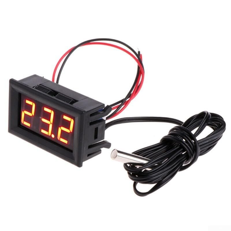 Digital Panel Thermometer with Waterproof Probe Sensor, -50 to 110C Car Gauge for Aquarium Terrarium Vivarium Pool Refrigerator and Industrial(Red)