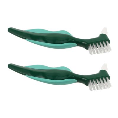 NOLITOY 2pcs Denture Brush with Hard Bristle Double-Sided Cleaning Tool Featuring Ergonomic Handle and Dual Head Design for Effective Plaque Removal Suitable for Travel and Daily Use