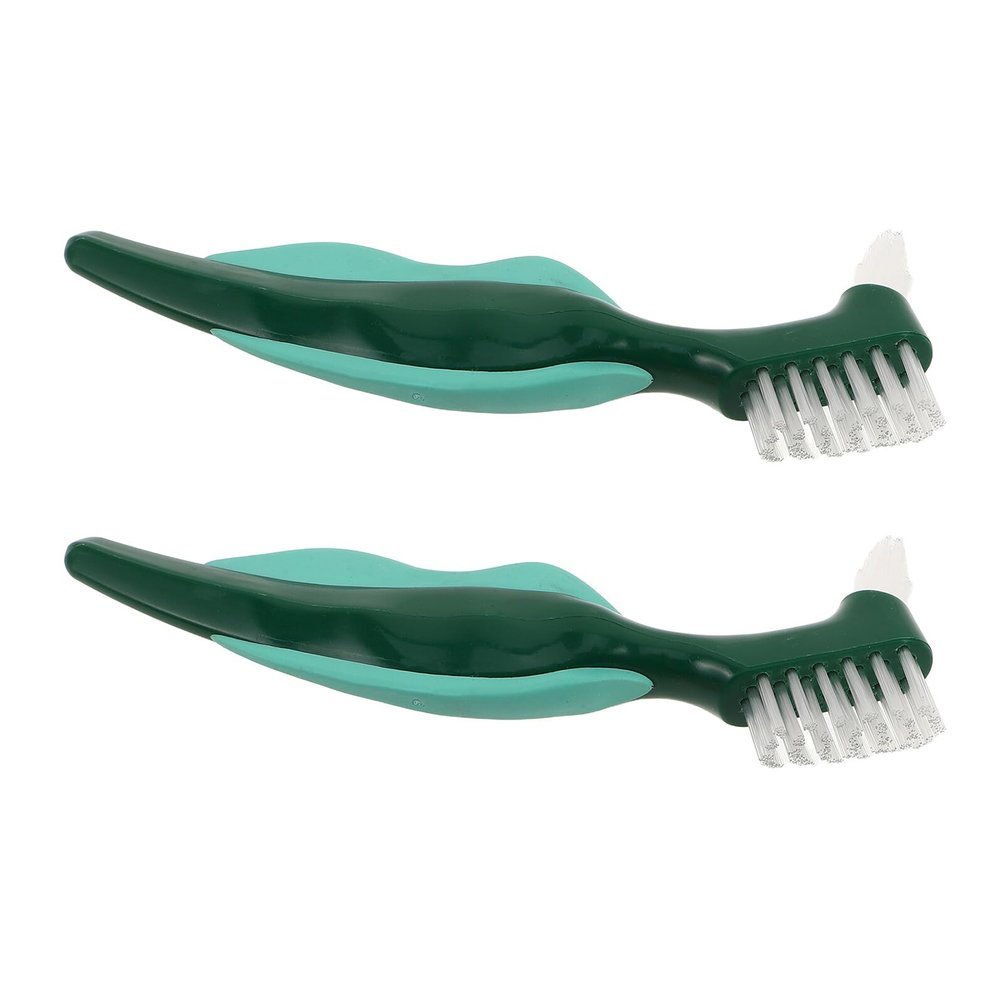 NOLITOY 2pcs Denture Brush with Hard Bristle Double-Sided Cleaning Tool Featuring Ergonomic Handle and Dual Head Design for Effective Plaque Removal Suitable for Travel and Daily Use