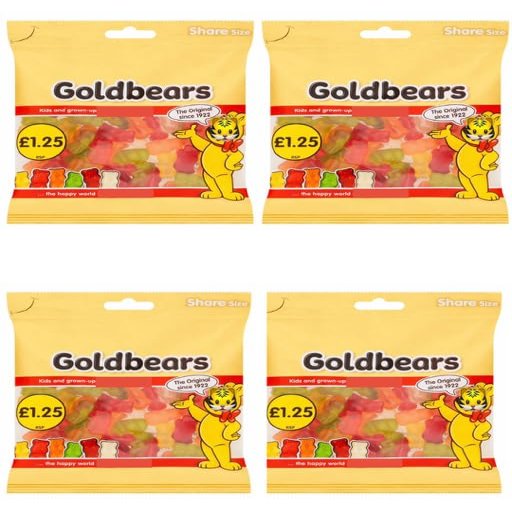 4 x Goldbears 140g Bags The Original Gummy Bears Multipack Mixed Fruit Flavour Jelly Sweets Bulk Bundle for Kids Parties, Movie Nights & Lunchboxes