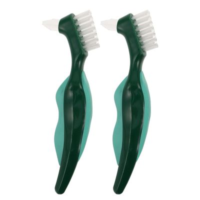 DRESSOOS 2pcs Hard Bristle Denture Brush with Dual Head Design and Double Sided Cleaning for False Teeth and Denture Care, Nylon Bristles and Pp Handle, for Travel and Daily Use