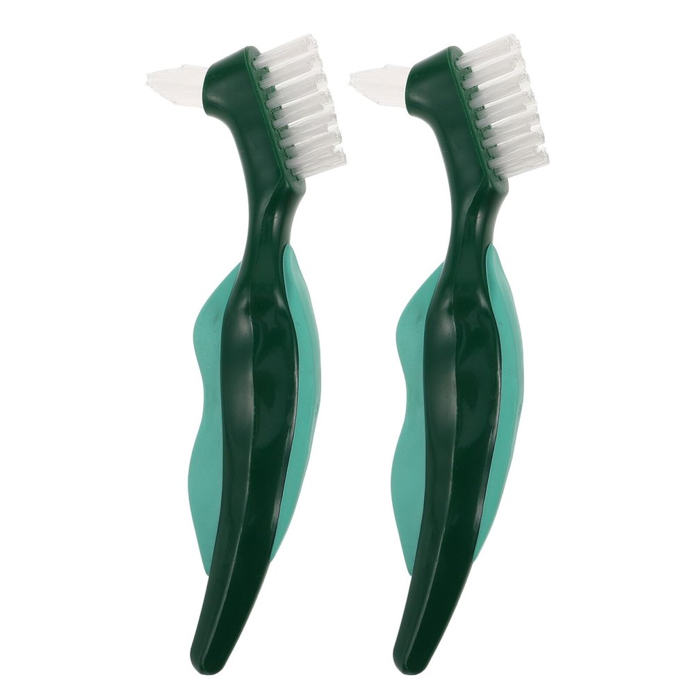 DRESSOOS 2pcs Hard Bristle Denture Brush with Dual Head Design and Double Sided Cleaning for False Teeth and Denture Care, Nylon Bristles and Pp Handle, for Travel and Daily Use