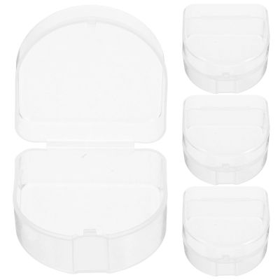 ELAYARD 4pcs Dentures Box Set for Teeth Cases and Mouthguards Portable Plastic Denture Holder Cups with Pp Material and Suitable for Home Or Office Use