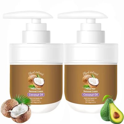 100 g Facial Hair Removal Cream, Coconut Oil Facial Depilatory Cream, Gentle Depilatory Cream for Upper Lip & Chin, Coconut Hair Removal Cream,Moisturizing & Soothing Facial Hair Remover for Women (2)