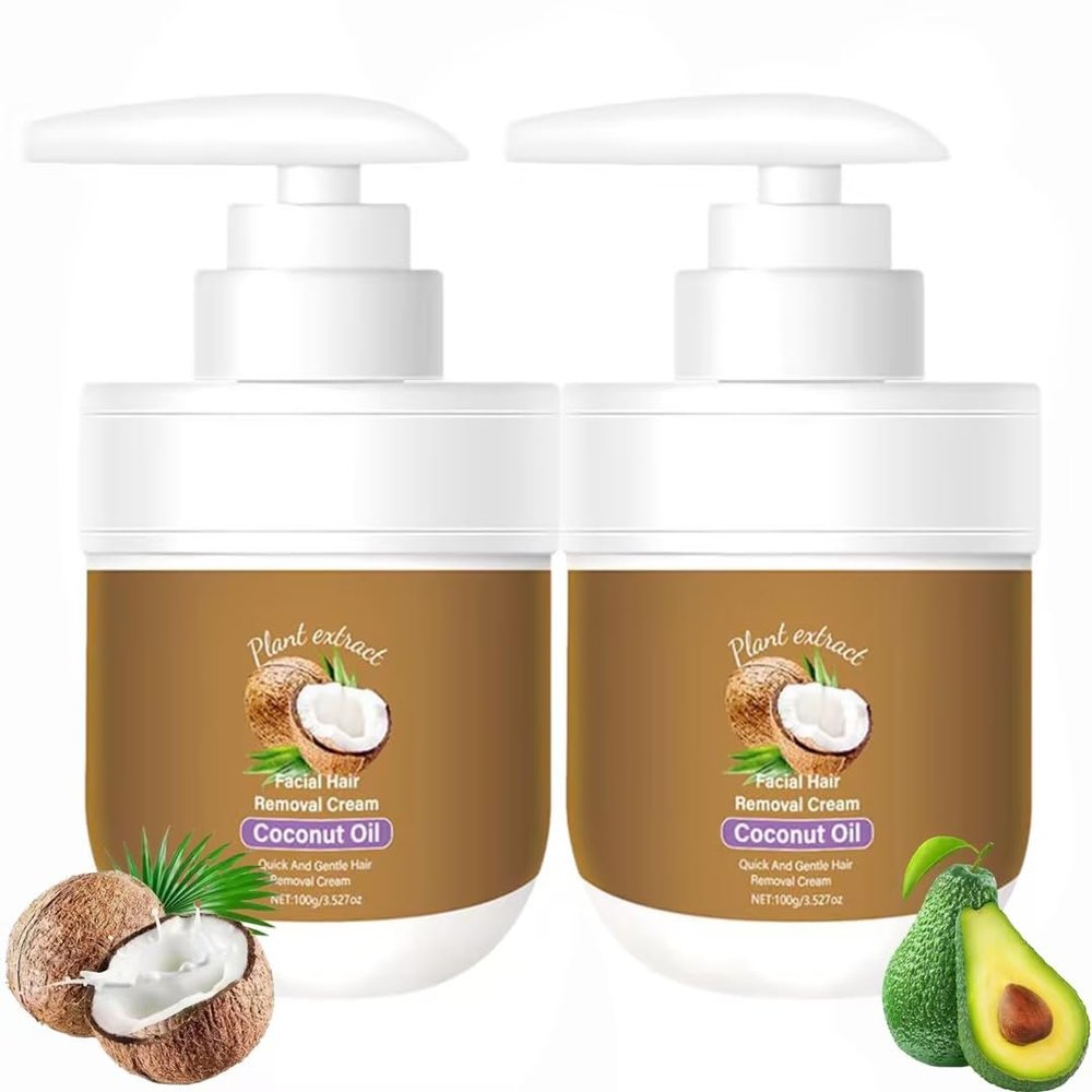 100 g Facial Hair Removal Cream, Coconut Oil Facial Depilatory Cream, Gentle Depilatory Cream for Upper Lip & Chin, Coconut Hair Removal Cream,Moisturizing & Soothing Facial Hair Remover for Women (2)