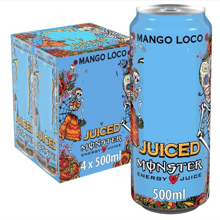 Juiced Mango Loco Energy Drink, 500ml Cans, Pack of 4