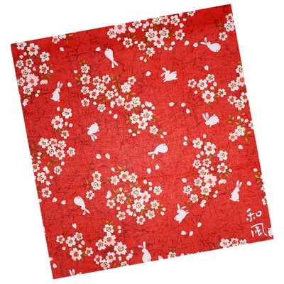 ABOOFAN Japanese Bento Wrapping Cloth Multipurpose Decorative Packaging Red Cherry Blossom Rabbit Print for Lunch Box Tablecloth and Wrap