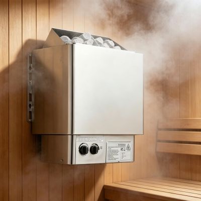 AETEREOS 220V Electric Sauna Heater Stainless Steel Sauna Heating Stove with Internal Controller, Wet and Dry Bath Sauna Box Sauna Room Equipment for Home Hotel Spa Shower Steam Room 6KW