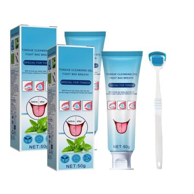 50g Tongue Cleaning Gel with Brush & Scraper, Effective Bad Breath Eliminator, Fresh Oral Hygiene, Ergonomic Care Kit, Gentle Repair Formula for Gums and Teeth, Adult Daily Use