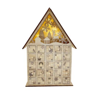 Bottone Decorative Christmas Advents Calendar Stable Holiday Wood Carved Calendar with LED Lights and 24 Gift Drawers Wood Drawer