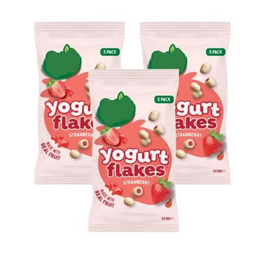 Strawberry Yoghurt Flakes, 90g, Pack of 3, Gluten Free, Natural Colours and Flavours, Vegetarian, Real Fruit, Perfect for Lunchboxes and Baking