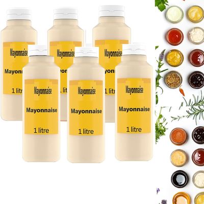 All Variety of Delicious Taste of Saucce Bottle 1l - Suitable For Vegan - Make Your Dish With Variety of Saucce (6 x Bottles, Mayonnaise 1l)