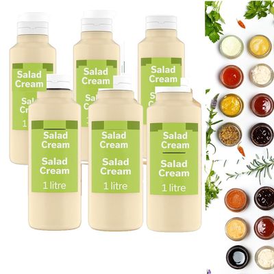 All Variety of Delicious Taste of Saucce Bottle 1l - Suitable For Vegan - Make Your Dish With Variety of Saucce (6 x Bottles, Salad Cream 1l)