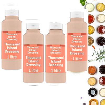 All Variety of Delicious Taste of Saucce Bottle 1l - Suitable For Vegan - Make Your Dish With Variety of Saucce (4 x Bottles, Thousand Island Dressing 1l)