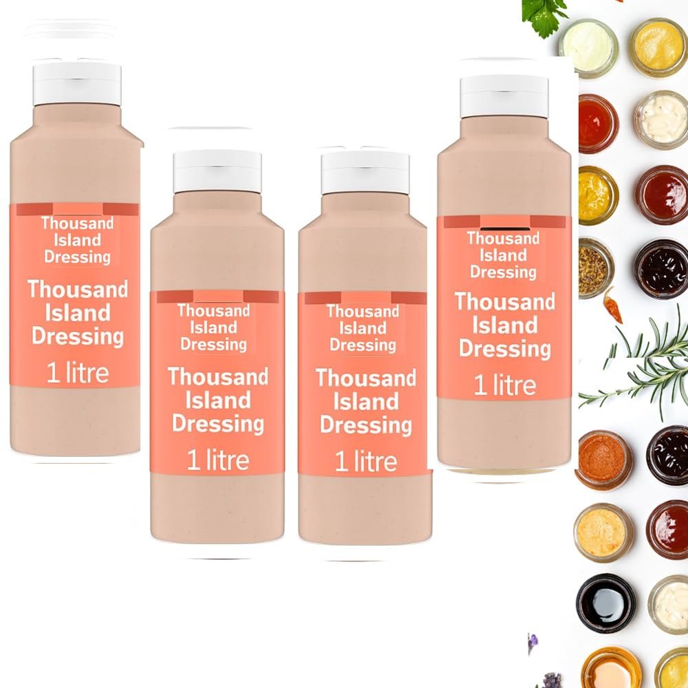 All Variety of Delicious Taste of Saucce Bottle 1l - Suitable For Vegan - Make Your Dish With Variety of Saucce (4 x Bottles, Thousand Island Dressing 1l)