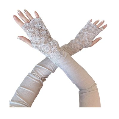 bayicie Floral Lace Arm Sleeves Summer Arm Sleeves UV Fingerless for Women Driving Commuting Grey
