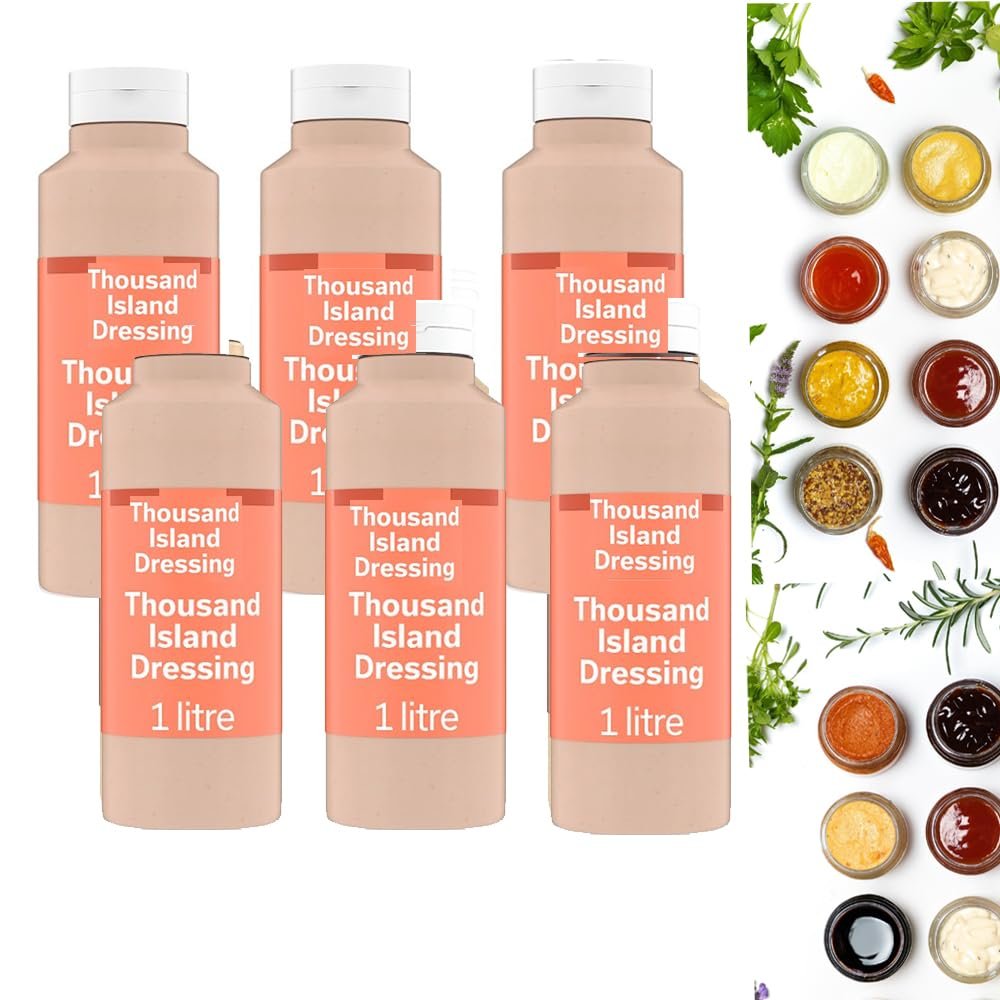 All Variety of Delicious Taste of Saucce Bottle 1l - Suitable For Vegan - Make Your Dish With Variety of Saucce (6 x Bottles, Thousand Island Dressing 1l)