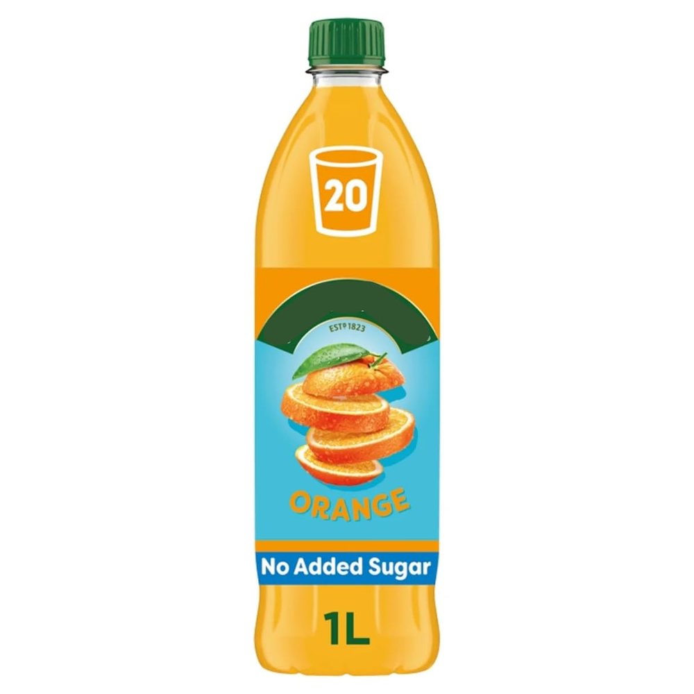 Orange Squash, No Added Sugar, 1L Bottle, Makes 20 Glasses, Only 3 Calories per Glass, Vegan and Vegetarian Approved