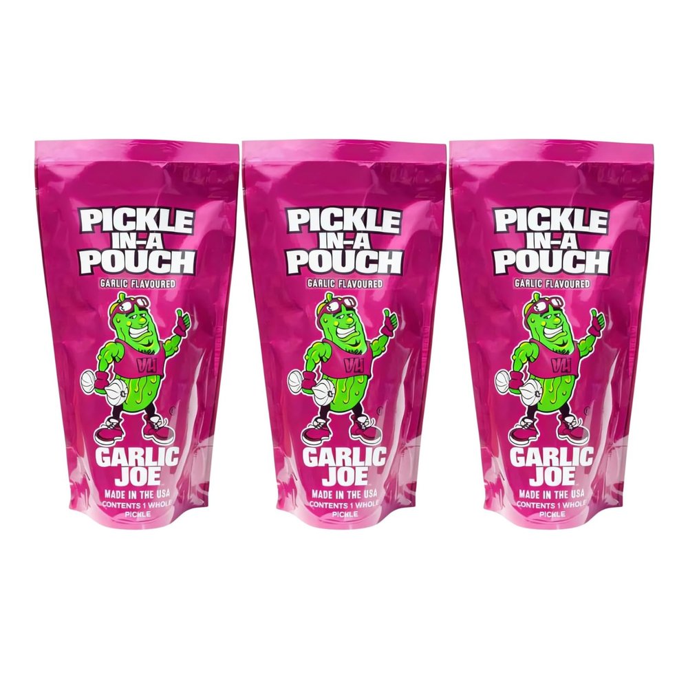 American Pickles In Pouch Jumbo Pickles 3 Bags - Variety of Tangy Flavours - Ultra Low Calorie Snack - Ready to Eat (3*PICKLE IN-A POUCH GARLIC 306g)