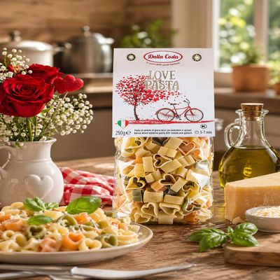 Dalla Costa Love Pasta Premium Italian Pasta Gift Heart Shaped Tricolour Pasta Made in Italy Multiple Pack Sizes (6 x 250g)