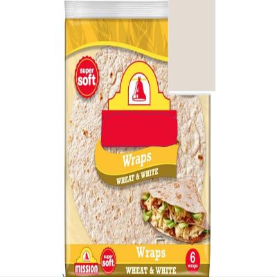 Soft Wheat & White Wraps with Wholemeal Flour, 6 Pack, 367g, Each pack weighs 367g, making it a handy and practical choice for everyday lunches and dinners.