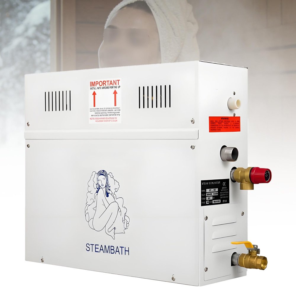 Compact Steam Shower Generator, 9kW 220V Unit with Waterproof Control Panel, Easy Installation Near Shower, Heavy-Duty Stainless Steel Construction