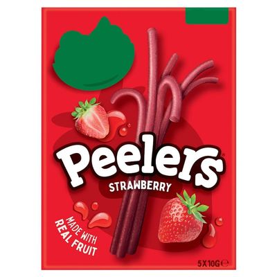Peelers Strawberry Flavour Chewy Fruit Strips, Made with Real Fruit, 5 x 10g,Gluten Free,Free From Artificial Colours and Flavourings and Preservatives,Suitable for vegetarians & vegans