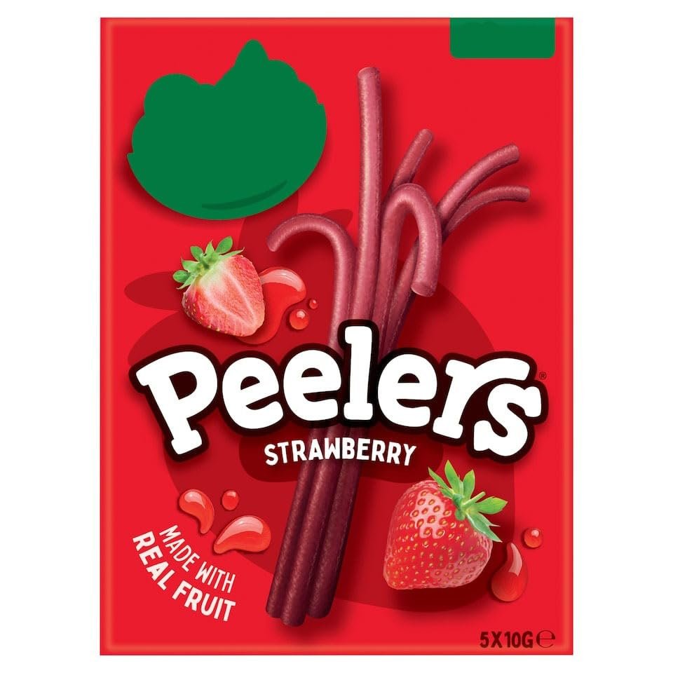 Peelers Strawberry Flavour Chewy Fruit Strips, Made with Real Fruit, 5 x 10g,Gluten Free,Free From Artificial Colours and Flavourings and Preservatives,Suitable for vegetarians & vegans