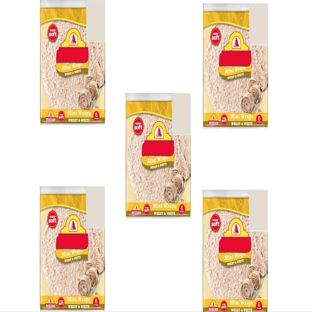Mini Wheat & White Tortilla Wraps Pack of 5,Each pack contains 6 mini tortilla wraps with a total net weight of 186g, ideal for everyday use.