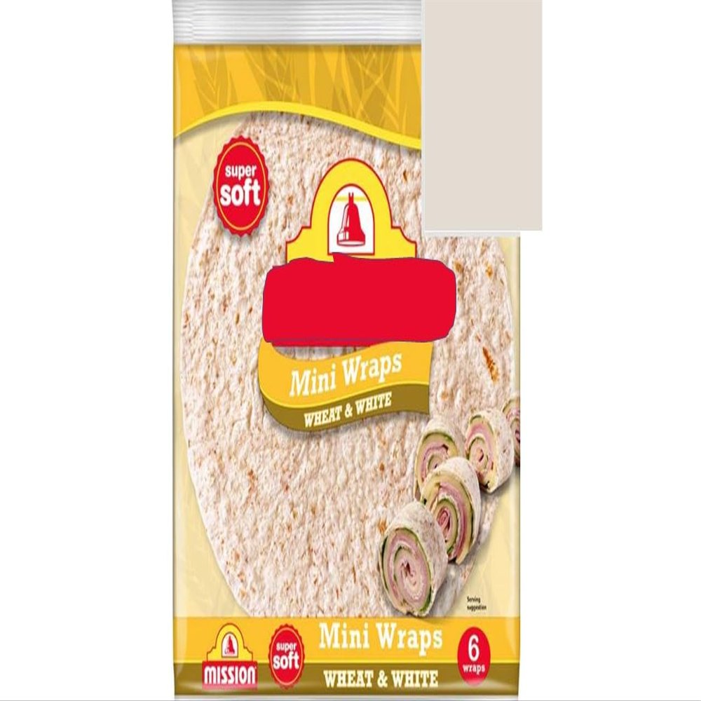 Mini Wraps Wheat & White, Super Soft Tortilla, 186g, Pack of 6, Suitable for a wide variety of fillings including meats, cheeses, salads, and spreads for a quick and satisfying meal