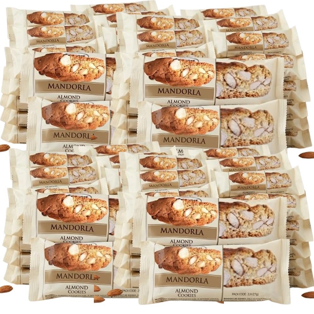 Italian Almond Cookies Mini Packs 8g Individually Wrapped, Bite Size Biscuit Snacks, Crunchy Almond Flavour Biscuits, Perfect for Tea, Coffee & Sharing - flc (100 x Cookies)
