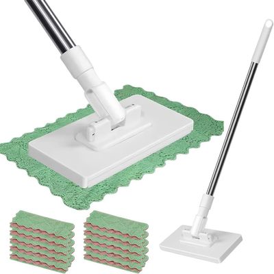 Sweeper Mop with Auto Clamp for Disposable Cloths and Wipes Stainless Steel Floor Cleaner for Bathroom Kitchen Wall Hands Free Clip Mop Any Cloth Tool 20 Pack Refill Option Home Gift