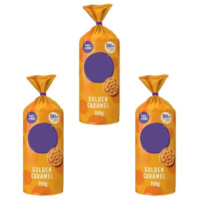 Golden Caramel Jumbo Rice Cake Crisps, High in Fibre, 50Kcal per Snack, Popped Never Fried, 159g, Pack Of 3