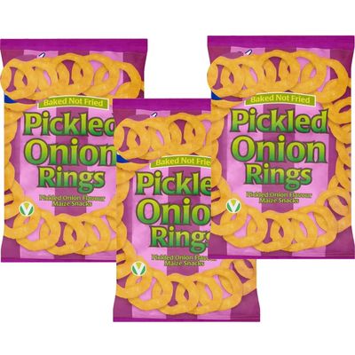 Onion Rings, Pickled Onion Rings Onion Flavoured Baked Chips Bags 150g - Tasty Baked Snacks - glc (3 x Bags, Pickled Onion Rings Bag)