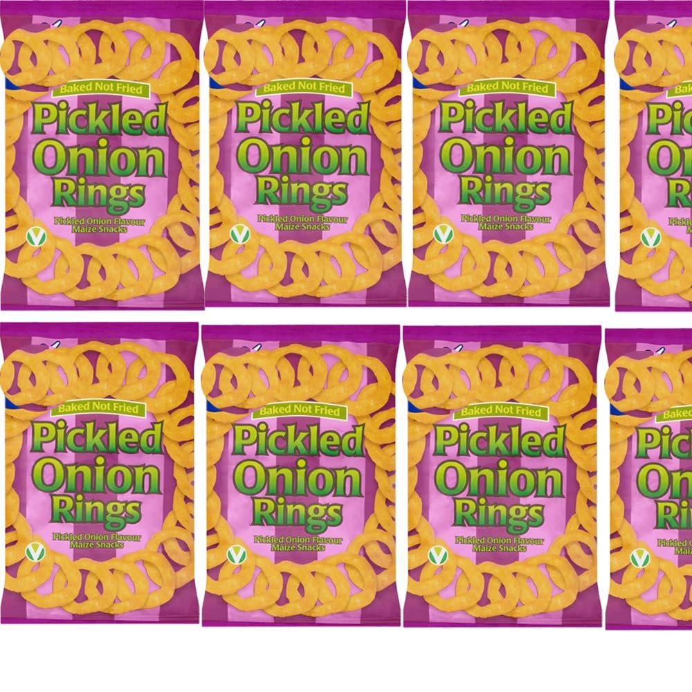 Onion Rings, Pickled Onion Rings Onion Flavoured Baked Chips Bags 150g - Tasty Baked Snacks - glc (9 x Bags, Pickled Onion Rings Bag)